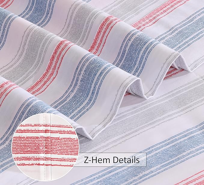 RUVANTI 100% Cotton King Size Sheets Set, 4 Pieces, Soft & Breathable Percale Weave Bedding, Deep Pocket 16", Hotel Standard, Crisp Cool Feel, Durable, Perfect Striped Bed Sheet, Times