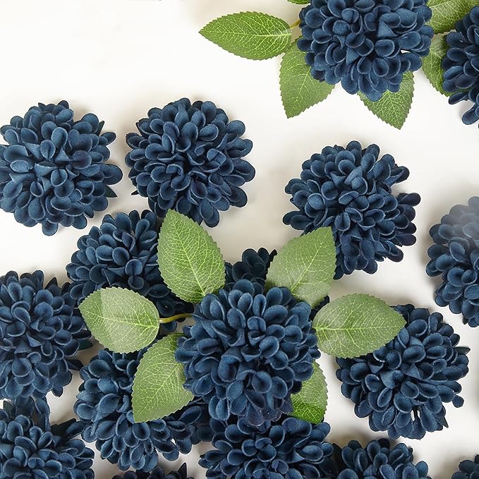 Artificial Flowers, 100pcs Artificial Rose for DIY Wedding Bouquets Centerpieces Arrangements, Navy Blue Dahlia Flowers with Stems for Bridal Shower Party Home Decoration