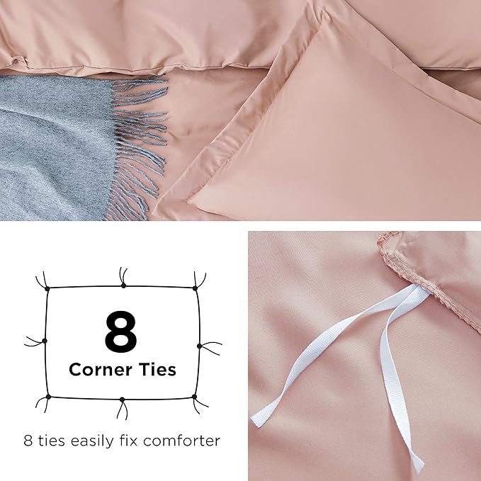 Bedsure Duvet Cover Full Size - Soft Double Brushed Bedding Set for Kids & Adults, Zipper Closure, 3 Pieces, Includes 1 Duvet Cover (80"x90") & 2 Pillow Shams, NO Comforter, Pale Blush
