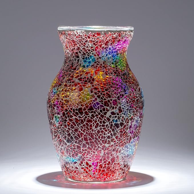 8" H Red Mosaic Glass Vase,Decor Home Modern Midsize Mosaic Flower Vase for Bedroom Livingroom Kitchen Office Wedding,Unique Gift