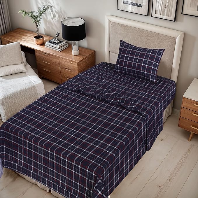 RUVANTI Flannel Sheets Twin Size - 100% Cotton Double Brushed Twin Sheets Set, Deep Pockets 16 Inches, All Seasons Breathable & Extra Soft Bed Sheets, Warm & Cozy, 3 Piece, Yankees Blue