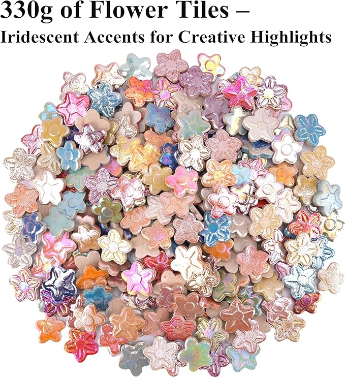 2.5 lb Irregular & Flower Ceramic Mosaic Tiles for Crafts - (800g Small Irregular Tiles + 330g Flower Mosaic Pieces), Mix Shapes & Colors Ceramic Mosaics for DIY Projects & Home Decor