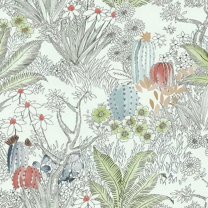 Wudnaye Boho Peel and Stick Wallpaper Catus Wallpaper 17.7" x 590.4"Vintage Floral Wallpapers Peel and Stick Botanical Removable Wall Paper Boho Self Adhesive Contact Paper for Bathroom Cabinets