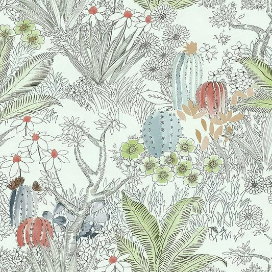 Wudnaye Boho Peel and Stick Wallpaper Catus Wallpaper 17.7" x 590.4"Vintage Floral Wallpapers Peel and Stick Botanical Removable Wall Paper Boho Self Adhesive Contact Paper for Bathroom Cabinets