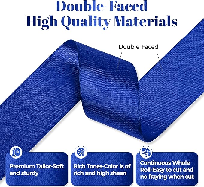 Royal Blue Satin Ribbon, Double Faced 1-1/2 Inch X 25 Yards Royal Blue Ribbon, Premium Satin Ribbon for Gift Wrapping, Crafts, Hair Bow Making, Sewing, Flower Bouquet, Wedding Party Decor