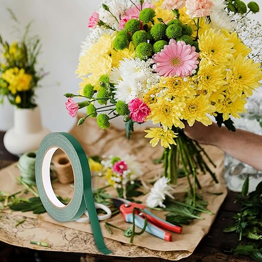 Green Flower Arrangement Tape 2 Pack 3/4" Flower Stem Wrap Adhesive Tape Wedding Bouquet Stem Wrapping Tape for Binding Flowers and Floral Crafts (2PCS, 3/4”x98FT/Roll)