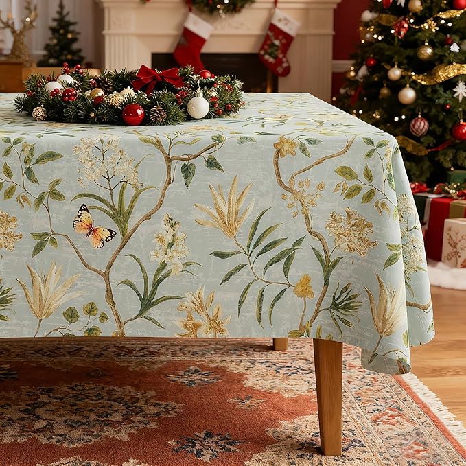 Rectangle Table Cloth,100% Waterproof Tablecloth Oil Proof Spill Proof Vinyl Table Cloth, Wipe Clean Plastic Table Cover for Dining, Camping, Indoor and Outdoor 54" x 84",Leaves