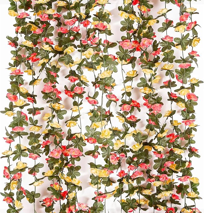 Miracliy 9Pcs 74FT Flower Garland Artificial Rose Arch Vines Fake Spring Floral Garland for Flower Wall Backdrop Wedding Mothers Day Garden Tea Party Decoration
