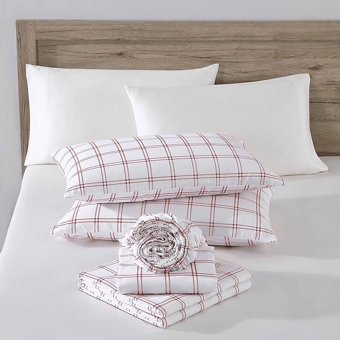 Eddie Bauer - Flannel Sheets Twin XL Size, Anti-Pilling & Wrinkle Resistant Cotton, Touchably Soft for All-Season Comfort - Bed Sheets with Matching Pillowcase & Fitted Sheet (Westridge Plaid Orange)