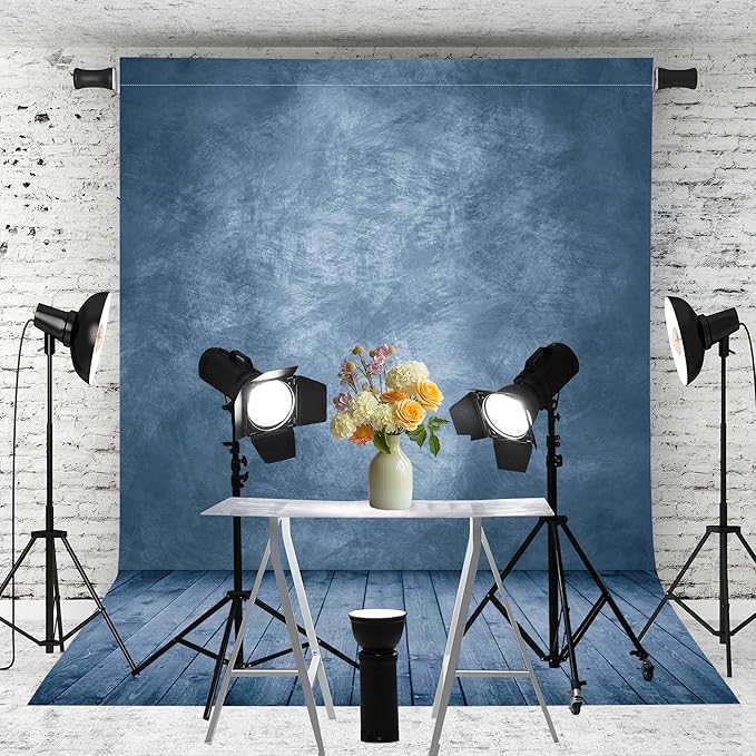 Professional Abstract Portrait Photography Backdrop,Wall with Wood Floor Backdrop for Kids Photography Baby Newborn Cake Smash Photo Shoots Hypoallergenic Fabric Photography Props-Blue-8x12ft,No Stand