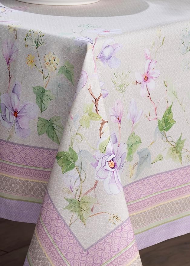 Maison d' Hermine Table Cloth Square Table 100% Cotton 60 x 60 Inches Tablecloth Reusable Decorative for Dining Room, Farmhouse, Home, Party, Festive & Wedding Spring Summer - Magnolia Mornings