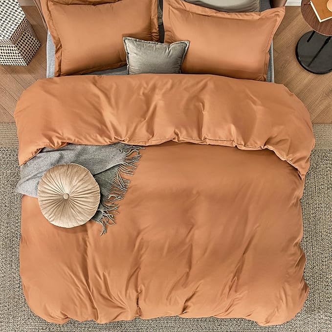 Bedsure Duvet Cover Queen Size - Soft Double Brushed Bedding Set for Kids & Adults, Zipper Closure, 3 Pieces, Includes 1 Duvet Cover (90"x90") & 2 Pillow Shams, NO Comforter, Burnt Orange