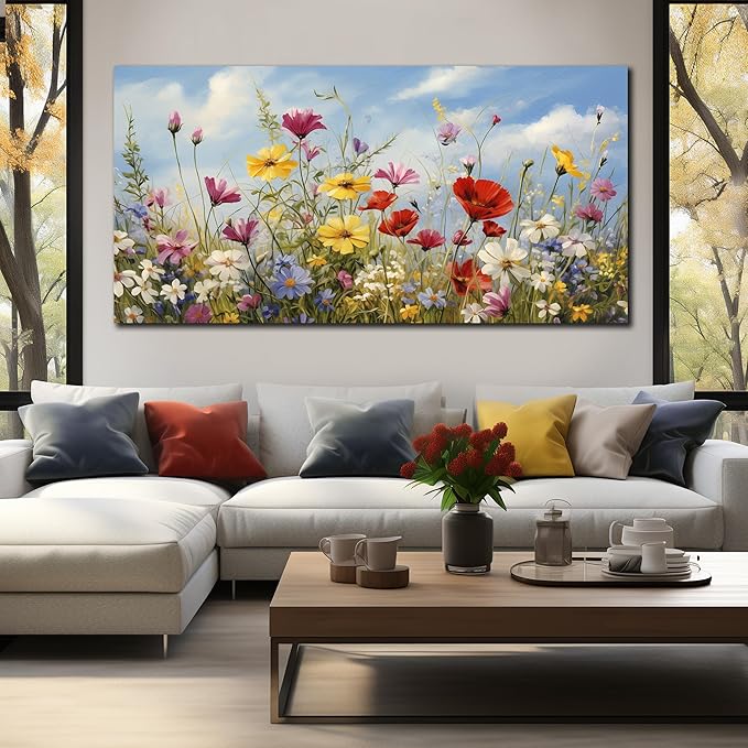 Flower Pictures Wall Decor for Bedroom Women Colorful Wall Art for Living Room Large Size Ready to Hang 29 x 58 Inch