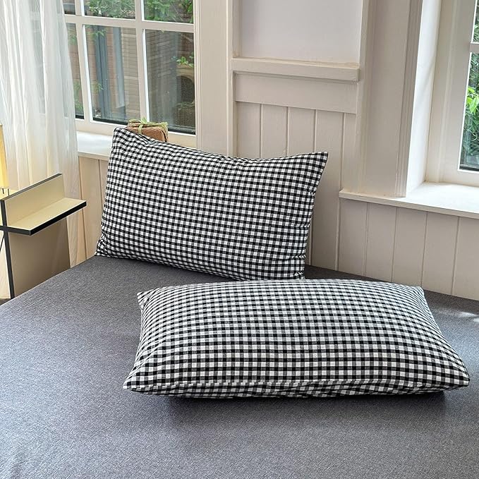 LifeTB Queen Comforter Set Black Gingham Comforter Modern Style Checkered Pattern Comforter Set Boho Grid Plaid Bedding Comforter Fluffy Soft Lightweight Grid Bedding Set Queen Size for All Season