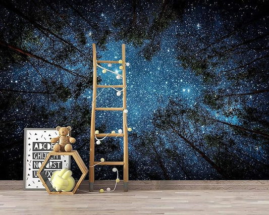 WFBHUA-Forest Night Sky Ceiling Wallpaper Mural Peel and Stick Living Room Bedroom 157“x108