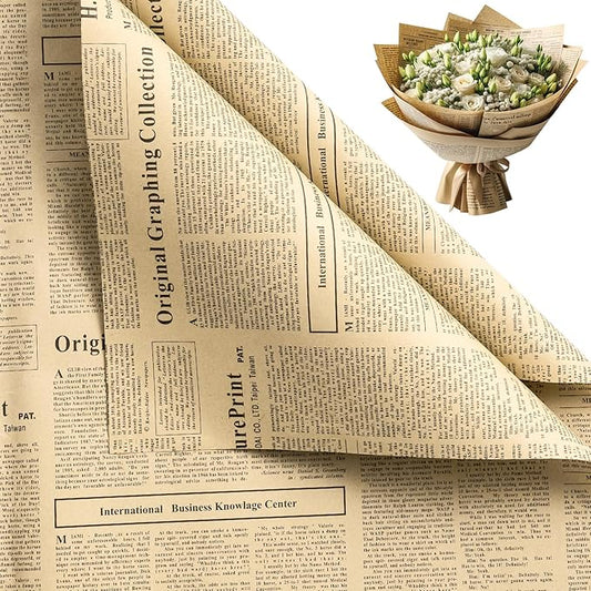 WRAPAHOLIC 20 Sheets Kraft Flower Wrapping Paper - 19.6 x 27.5 inch Retro Black Lettering Floral Bouquet Wrapping, Florist Supplies Packaging Paper for Wedding Birthday Gift DIY