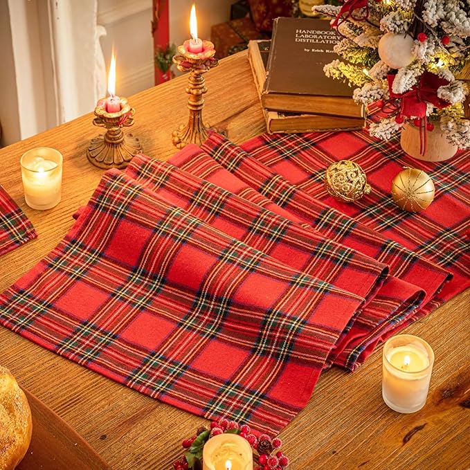 Red Green Plaid Christmas Table Runner, Winter Holiday Table Runners 108 inches Long, Xmas Decorations Indoor Outdoor Farmhouse Home Kitchen Dining Party Decor