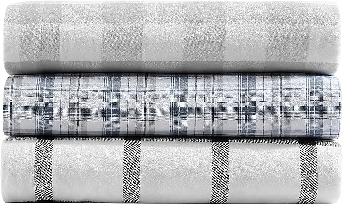 Eddie Bauer - Flannel Sheets Full Size, Anti-Pilling & Wrinkle Resistant Cotton, Touchably Soft for All-Season Comfort - Bed Sheets with Matching Pillowcases & Fitted Sheet (Bunkhouse Plaid Charcoal)