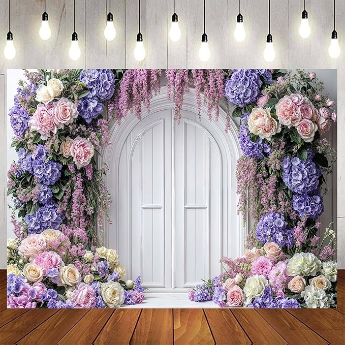 12x10ft Purple Flower Floral Arch Backdrop Background Photography Flower Wall Lavender Backdrop Party Wedding Girls Birthday Princess Mother's Day Bridal Shower Anniversary Banner Decor Studio Photo