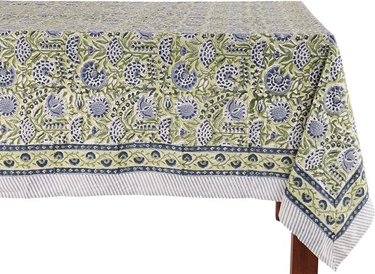 ATOSII Amara 100% Cotton Fall Tablecloth, Handblock Floral Print Rectangle Linen for Kitchen Dining I Parties Wedding Outdoors Picnics Easter I Spring Summer 72 X 108 Inches I 8 Seater Table
