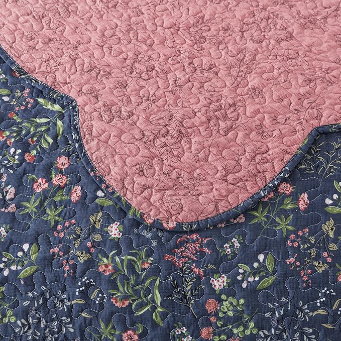 HoneiLife Floral Quilts King Size - Microfiber Coverlets 3-Piece,Lightweight Bed Cover King Quilt Bedding Set All Season Quilts-Flower Sea
