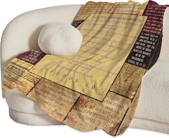 Christian Bible Blanket 10 Commandments Throw Blanket Christian Gifts and Decor Religious Bible Verse Blanket for Women Men Kids Adults Soft Warm Cozy Fleece Blanket for Couch Sofa Bed 60"x50"