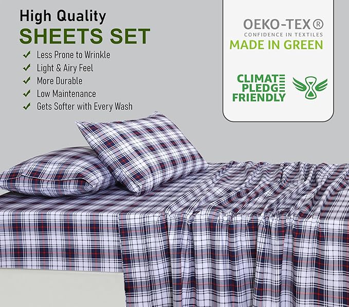 RUVANTI 100% Cotton Sheets Queen Size Set, 4 Pieces, Soft & Breathable Percale Weave Bedding, Deep Pocket 16", Hotel Standard, Crisp Cool Feeling, Durable, Perfect Floral Bed Sheet, Prussian