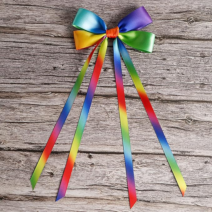MEEDEE Rainbow Ribbon 3/8 inch Rainbow Thin Ribbon Color Satin Ribbons for Crafts Gift Ribbons for Gift Wrapping Birthday Party Pride Party Wedding Decorating - 50 Yards