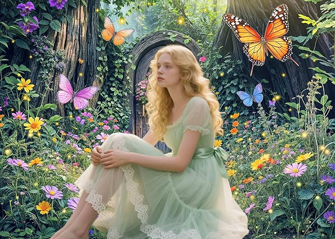 20X10ft Enchanted Forest Backdrop Fairy Enchanted Wonderland Garden Wooden Door Floral Butterfly Photography Background for Kids Girls Baby Shower Birthday Party Decoration Banner Booth Props