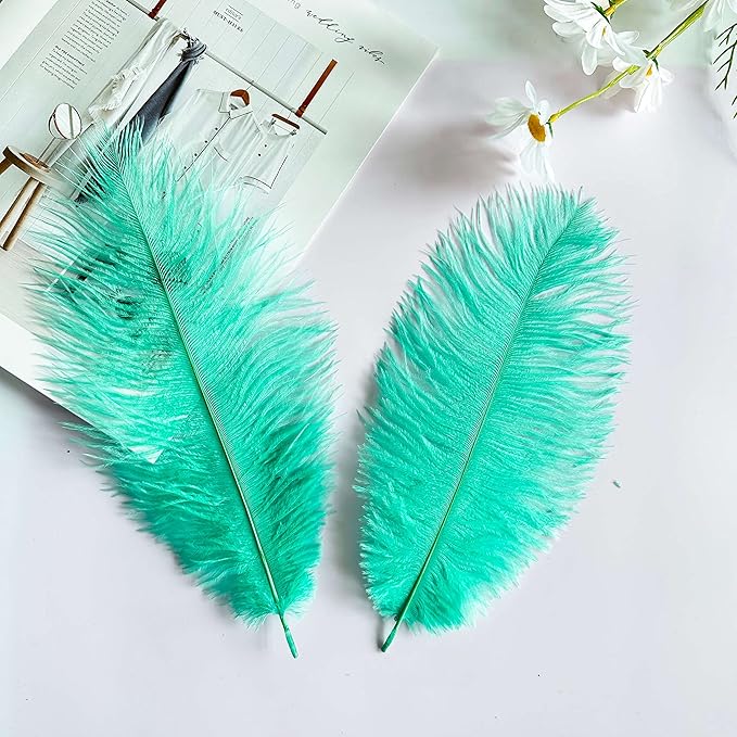 Piokio 20 pcs Mint Green Ostrich Feathers Plumes 12-14 inch(30-35 cm) Bulk for Wedding Party Centerpieces and DIY Clothes Decoration, Gatsby Decorations