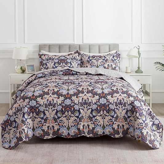 HoneiLife Quilt Set Queen Size - Microfiber Bedspreads for Queen Bed, Reversible Coverlet Lightweight Bedcover Quilt Bedding Sets-Navy