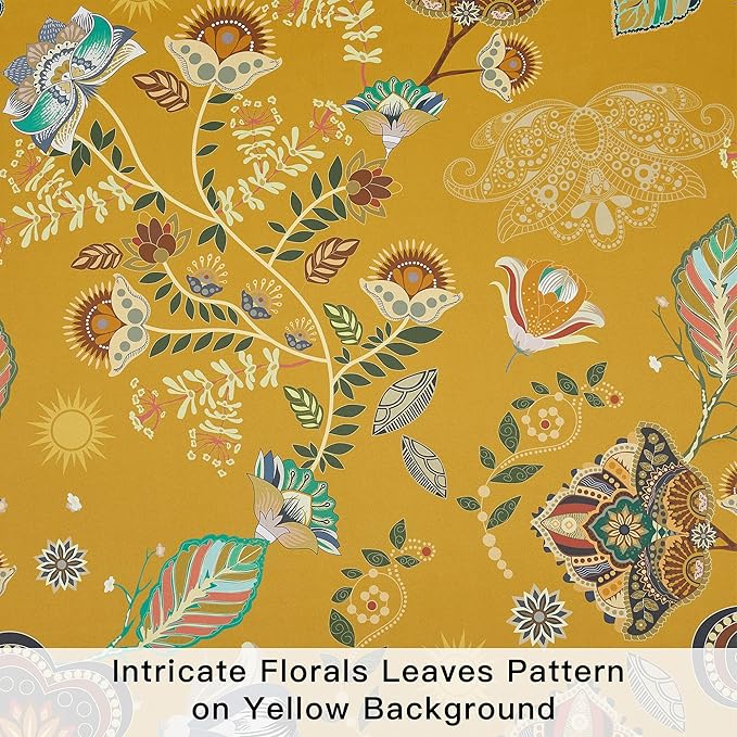 XiDi Mustard Yellow Patterned Blackout Curtains 84 Inches Long Vintage Floral Curtains for Bedroom Living Room 2 Panels Thermal Insulated Grommet Top Luxury Mid Century Colorful Drapes 52x84