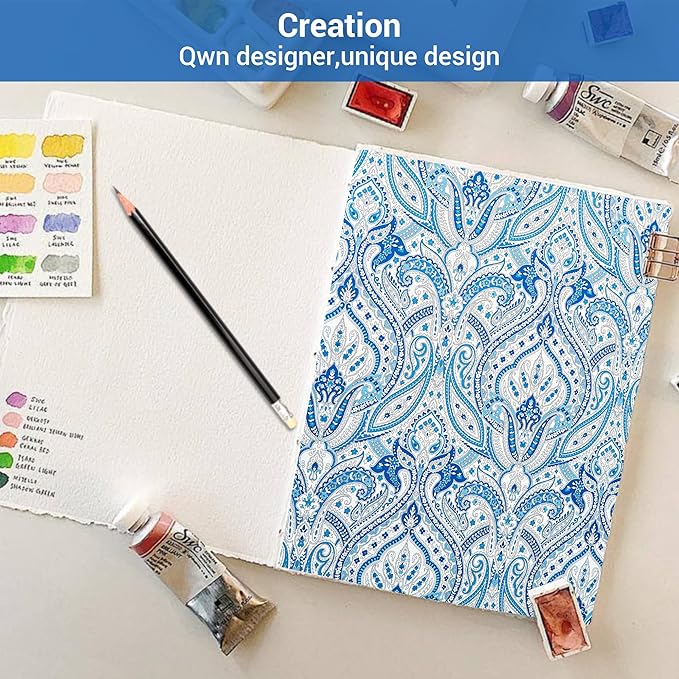 Softan Blue Twin Size Sheet Set, Paisley Printed Bed Sheets for Single Bed, 3-Piece Microfiber Fitted Sheet with 15" Deep Pocket & Non-Slip Straps, Patterned Bedding Sheets & Pillowcase Set