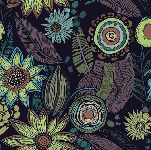 Vintage Boho Wallpaper Peel and Stick, Gothic Floral Contact Paper, Retro Flowers Bohemia Wall Paper Self Adhesive Removable Waterproof for Walls Shelves Cabinet Table 17.5" x 118"(Dark Purple, Green)