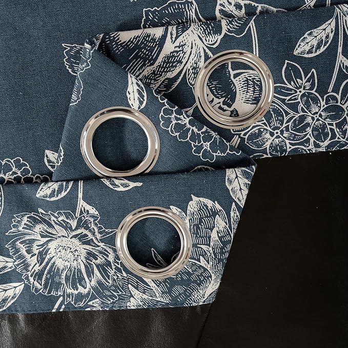 Cortina para Sala Blue Peony Blackout Curtains - Extra Long Floral Curtains, Vintage Blackout Curtains for Home Theater, Cotton Blend Printed Curtains, 52" W x 96" L