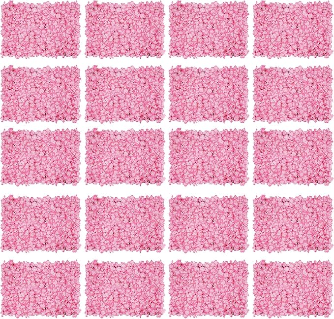 LOYALHEARTDY 20 PCS Flower Wall Panel 24"x16" Artificial Flowers Wall Decoration Decorative Hydrangea Flower Panels for Home Party Wedding Christmas Festival Photo Backgdrop Decor (20 PCS, Pink)