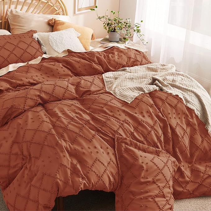 Bedsure Boho Duvet Cover Full Size - Terracotta Breathable & Soft Boho Bedding, Machine Washable Comforter Cover for All Seasons, Includes 1 Duvet Cover 80"x90" with 2 Pillow Shams & Zipper Closure