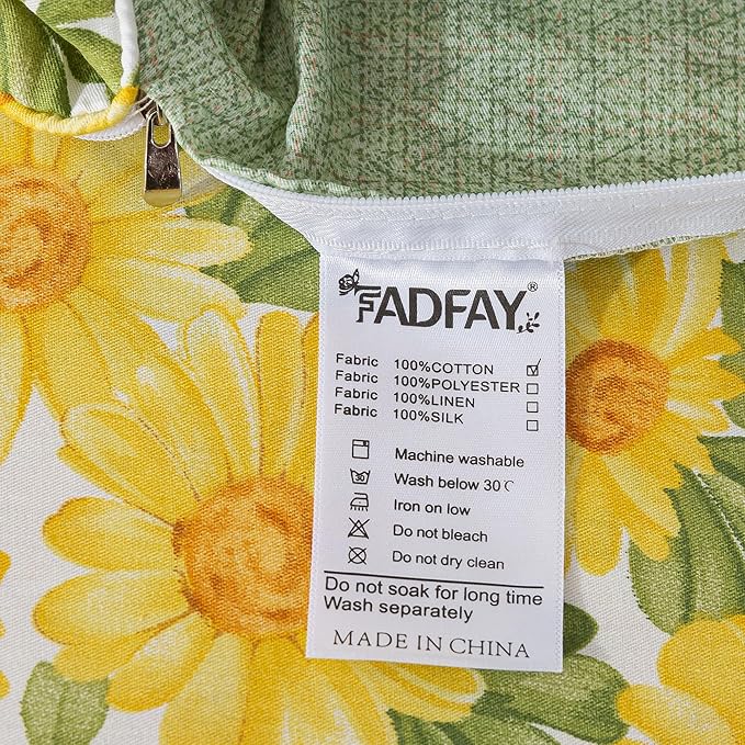 FADFAY Sunflower Duvet Cover Set Twin Vintage Yellow Daisy Floral Bedding Shabby Botanical Comforter Cover Set 100% Percale Cotton Ultra Soft Quilt Cover with Hidden Zipper Closure 3Pcs, Twin Size