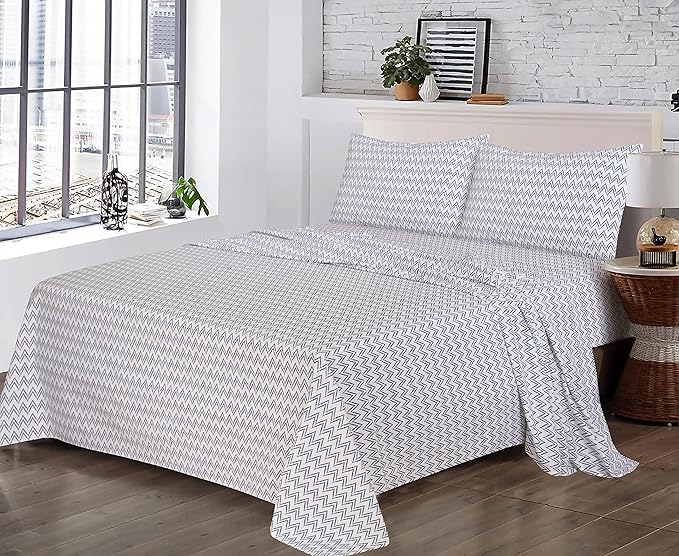 RUVANTI 100% Cotton King Size Sheets Set, 4 Pieces, Soft & Breathable Percale Weave Bedding, Deep Pocket 16", Hotel Standard, Crisp Cool Feel, Durable, Perfect Floral Bed Sheet, Chevron