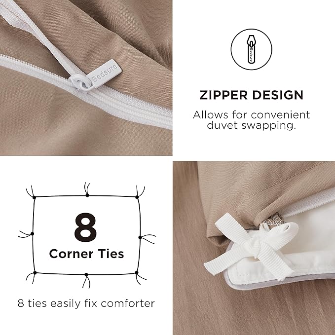 Bedsure Duvet Cover King Size with Fitted Sheet - 4 Pieces Prewashed Cotton-Like Extra Soft Bedding Set, Includes 1 Duvet Cover 104x90 Inches, 2 Pillow Shams, 1 Fitted Sheet, Deep Beige