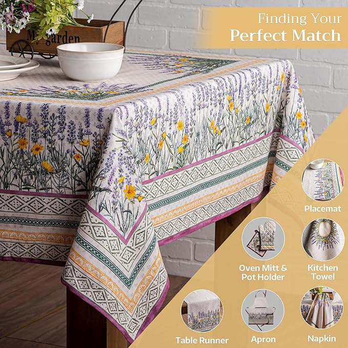 Maison d' Hermine Table Cloth Rectangle Table 100% Cotton 60 x 120 Inches Tablecloth Reusable Decorative for Dining Room, Farmhouse, Home, Party, Festive & Wedding Spring Summer - Fanny Lavender