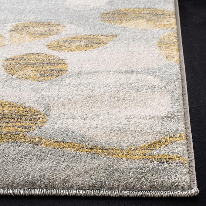 SAFAVIEH Evoke Collection Area Rug - 6'7" Square, Grey & Gold, Floral Design, Non-Shedding & Easy Care, Ideal for High Traffic Areas in Living Room, Bedroom (EVK236P)