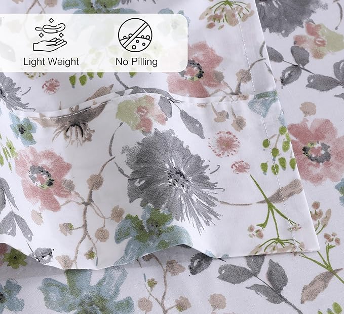 RUVANTI 100% Cotton Twin XL Sheet Sets, 3 Pieces, Soft & Breathable Percale Weave Bedding, Deep Pocket 16", Hotel Standard, Crisp Cool Feel, Durable, Perfect Size Floral Sheets, Dandelion Field