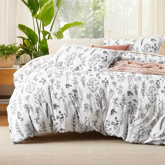 Bedsure Twin/Twin XL Duvet Cover - Reversible White Duvet Cover Set with Zipper Closure, 2 Pieces Cute Floral Patterned Bedding Set with 8 Corner Ties and 1 Pillow Sham
