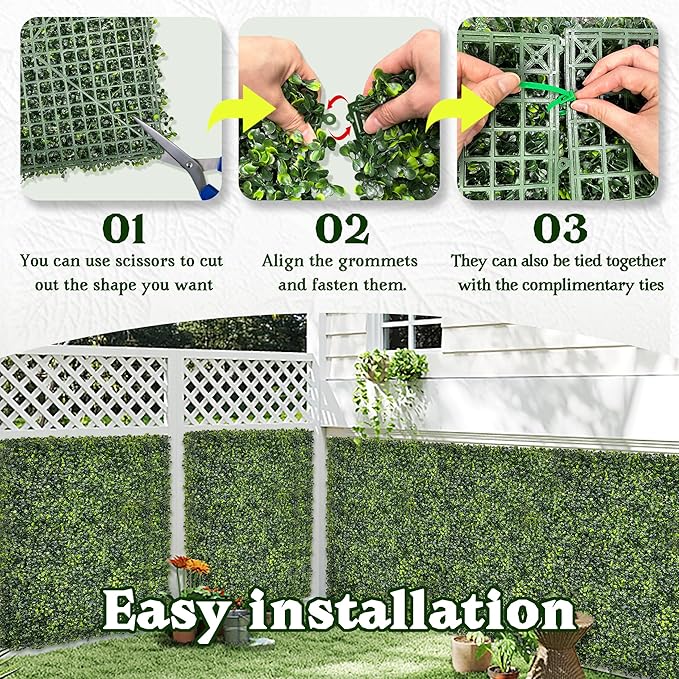 Artificial Boxwood Roll Panel Backdrop: 40"X120" UV-Anti Greenery Faux Grass Wall Hedge for Indoor Outdoor Green Decor & Backyard Background Decorations Fence Covering Privacy