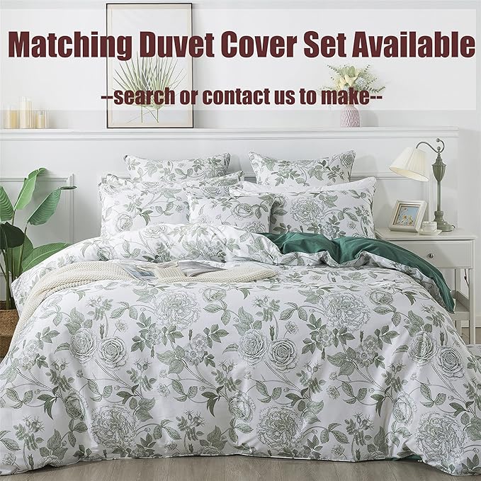FADFAY Sheets Set Twin XL Vintage White and Green Floral Bedding Elegant Peony Sheets Shabby Rose Farmhouse Bedding 100% Egyptian Cotton 800 Thread Count Deep Pocket Fitted Sheet 4Pcs, Twin XL Size