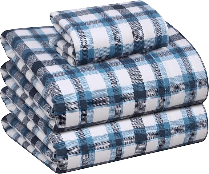 RUVANTI Flannel Sheets Twin XL Size - 100% Cotton Double Brushed Twin XL Sheet Sets, Deep Pockets 16 Inches, All Seasons Breathable & Extra Soft Bed Sheets, Warm & Cozy, 3 Piece, Gingham Addition