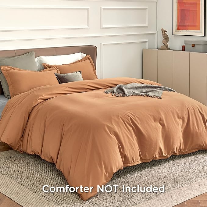 Bedsure Duvet Cover Full Size - Soft Double Brushed Bedding Set for Kids & Adults, Zipper Closure, 3 Pieces, Includes 1 Duvet Cover (80"x90") & 2 Pillow Shams, NO Comforter, Burnt Orange
