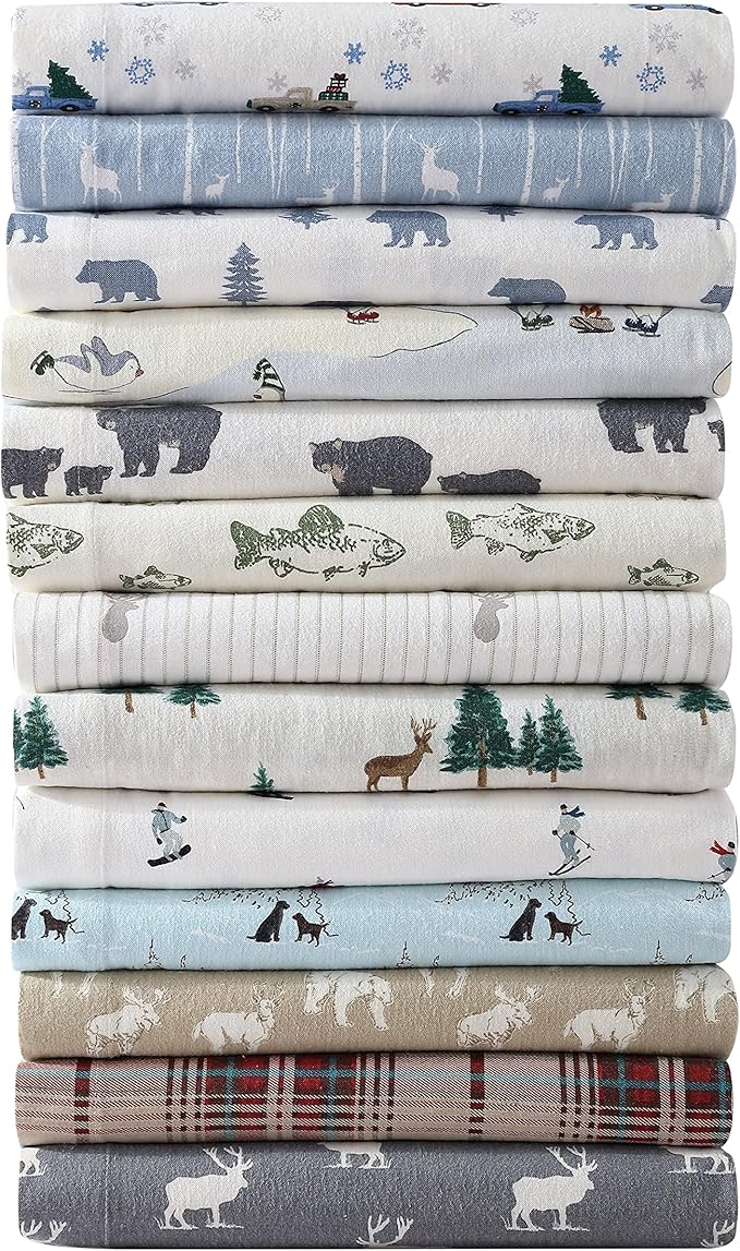 Eddie Bauer - Flannel Sheets King Size, Anti-Pilling & Wrinkle Resistant Cotton, Touchably Soft for All-Season Comfort - Bed Sheets with Matching Pillowcases & Fitted Sheet (Montlake Plaid Red)