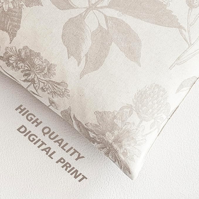 Foindtower Set of 2 Linen Floral Vintage Throw Pillow Covers Neutral Accent Decorative Cushion Covers Farmhouse Boho Home Decor for Sofa Chair Couch Bedroom Living Room,22×22 Inch,Tan Beige
